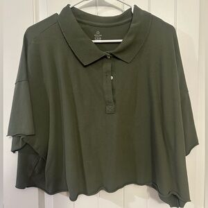 Army Green Cropped Collared Shirt || XL
